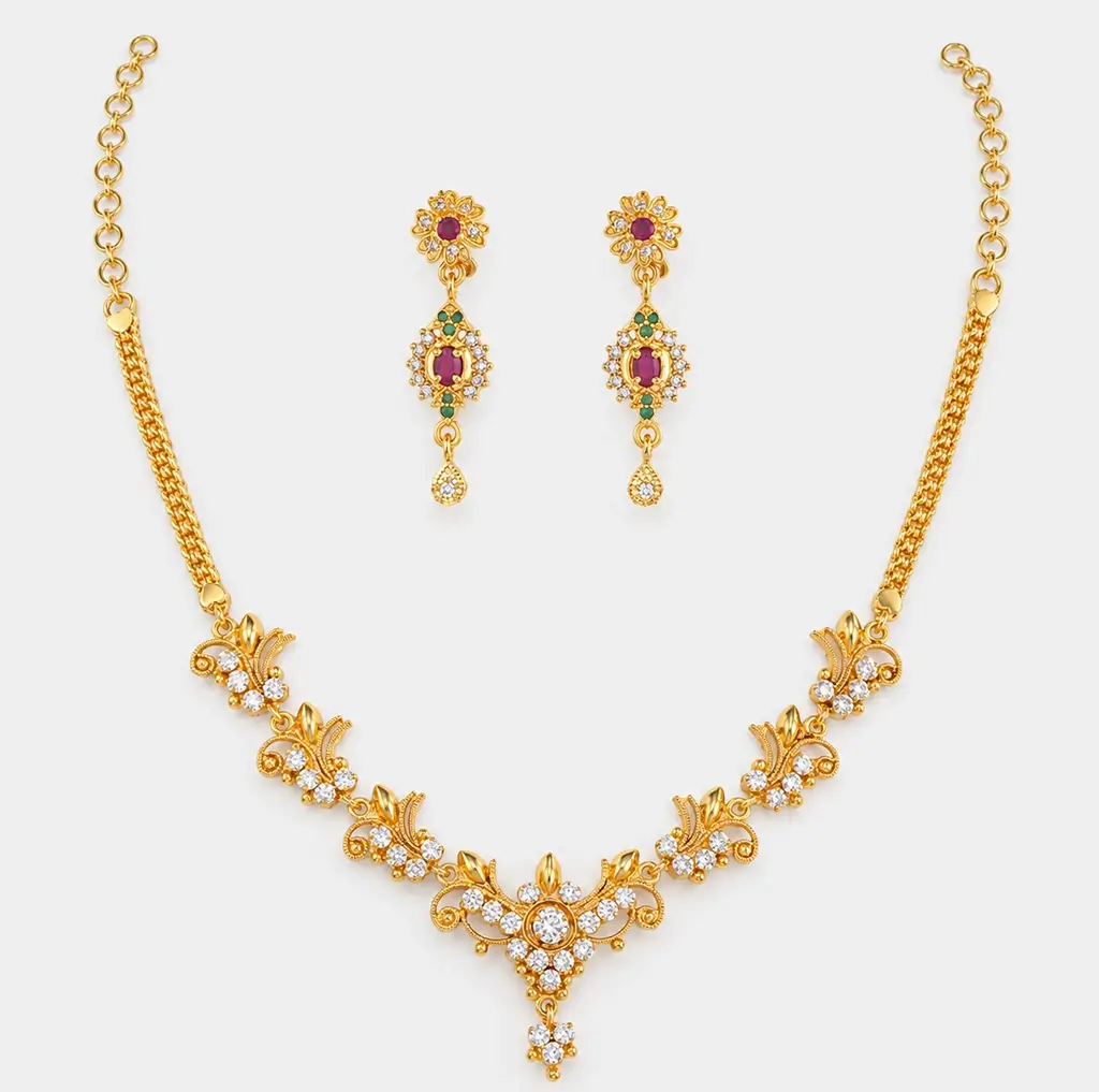 Classic Gold Floral Necklace Set with Stone Accents - Aurelia Jewels