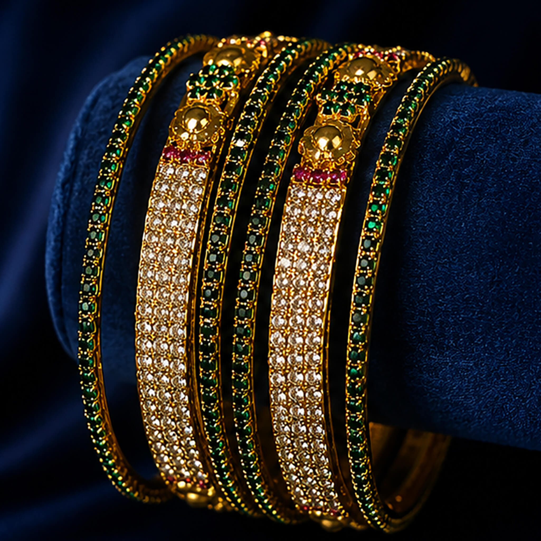 Aurelia Emerald Blossom Bridal Bangles Set