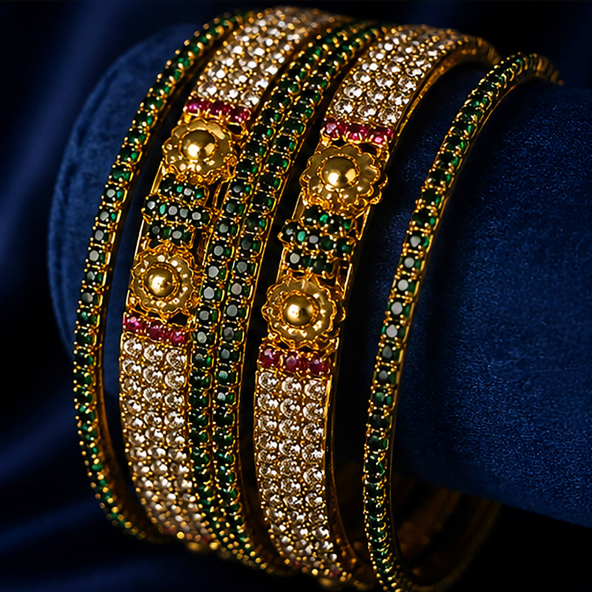 Aurelia Emerald Blossom Bridal Bangles Set