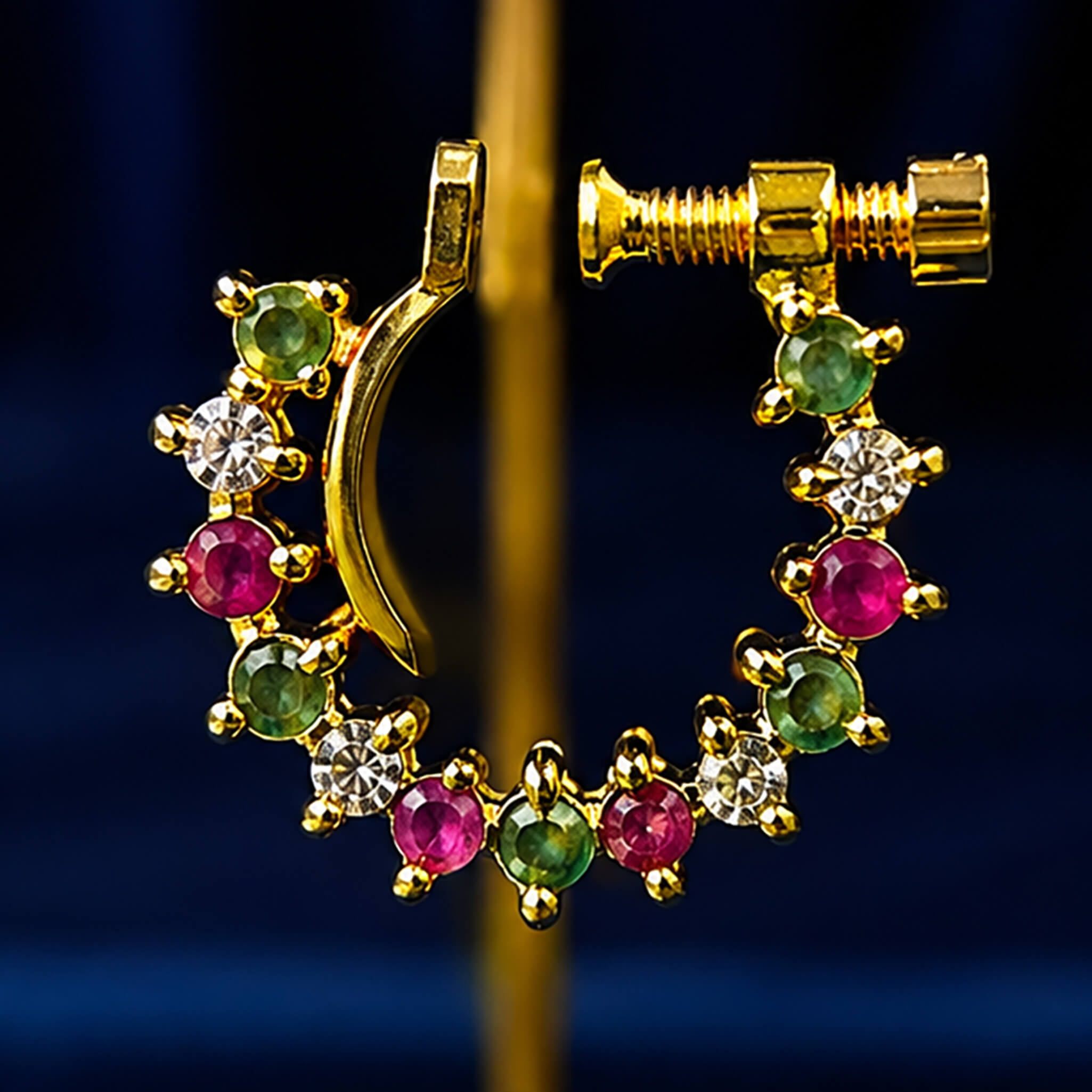 Aurelia Emerald Ruby Crescent Nose Ring