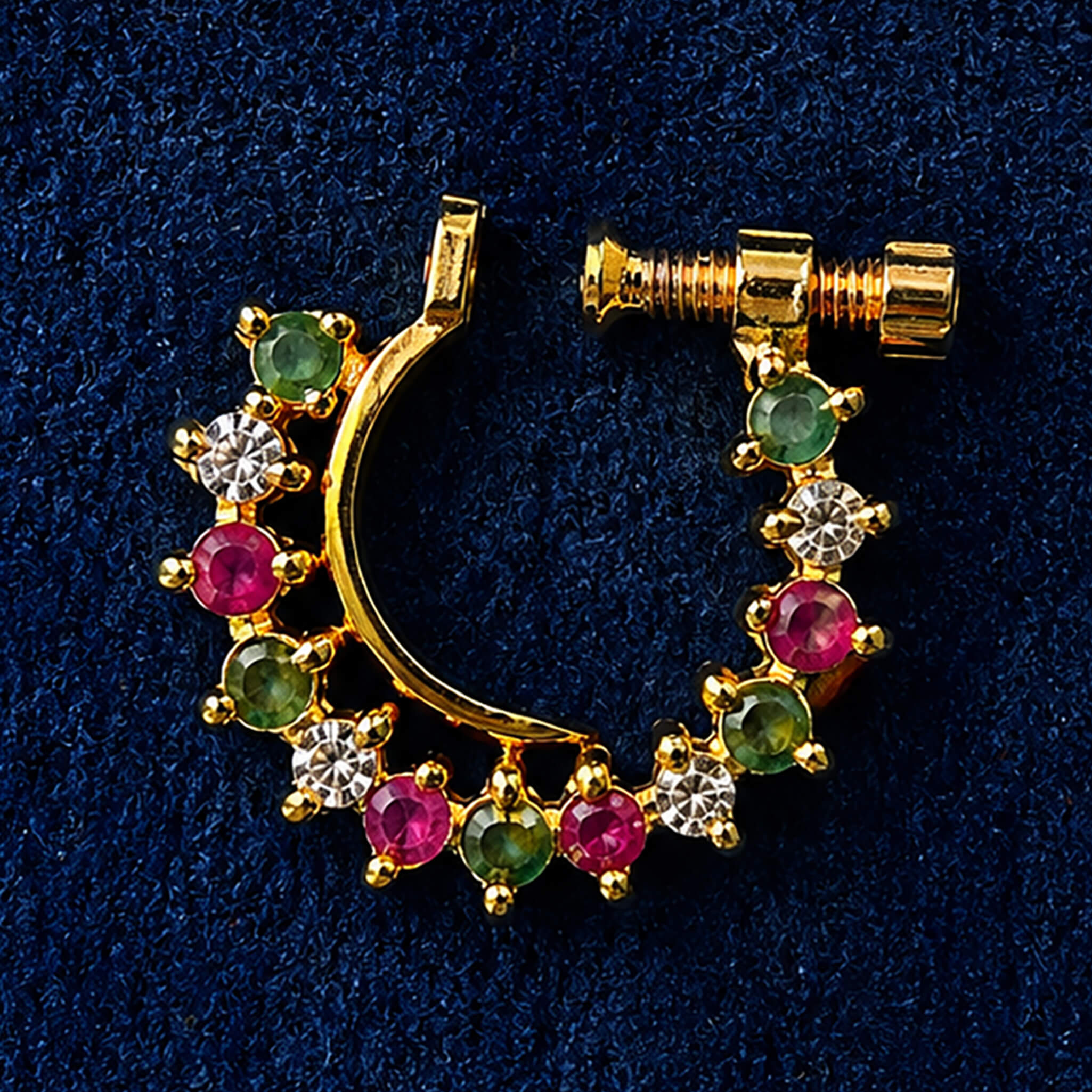 Aurelia Emerald Ruby Crescent Nose Ring
