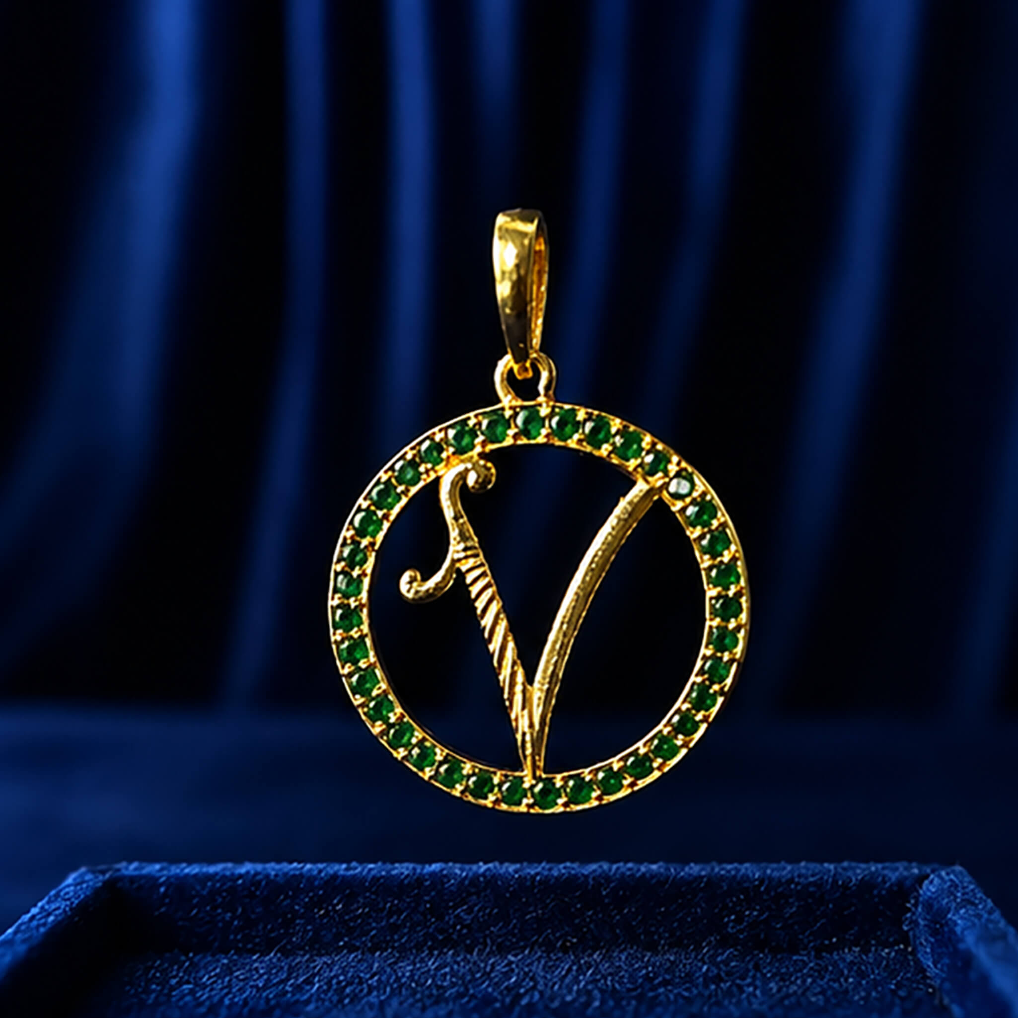 Aurelia Emerald Initial V Pendant