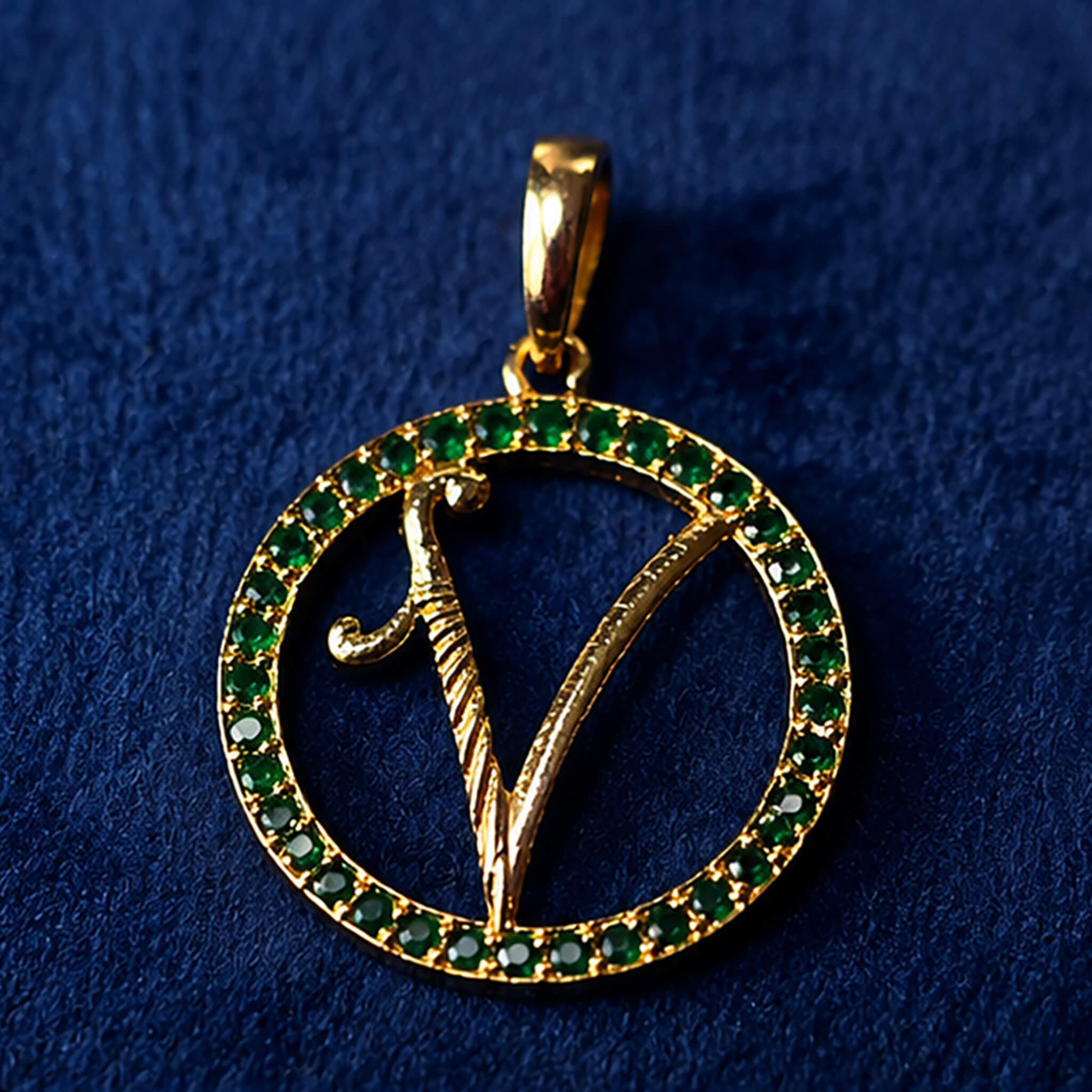 Aurelia Emerald Initial V Pendant