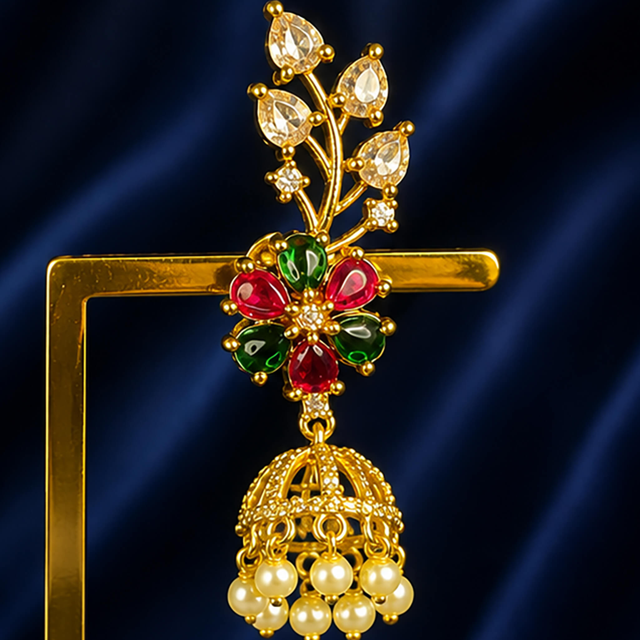 Aurelia Emerald Blossom Pearl Jhumka Ear Tops