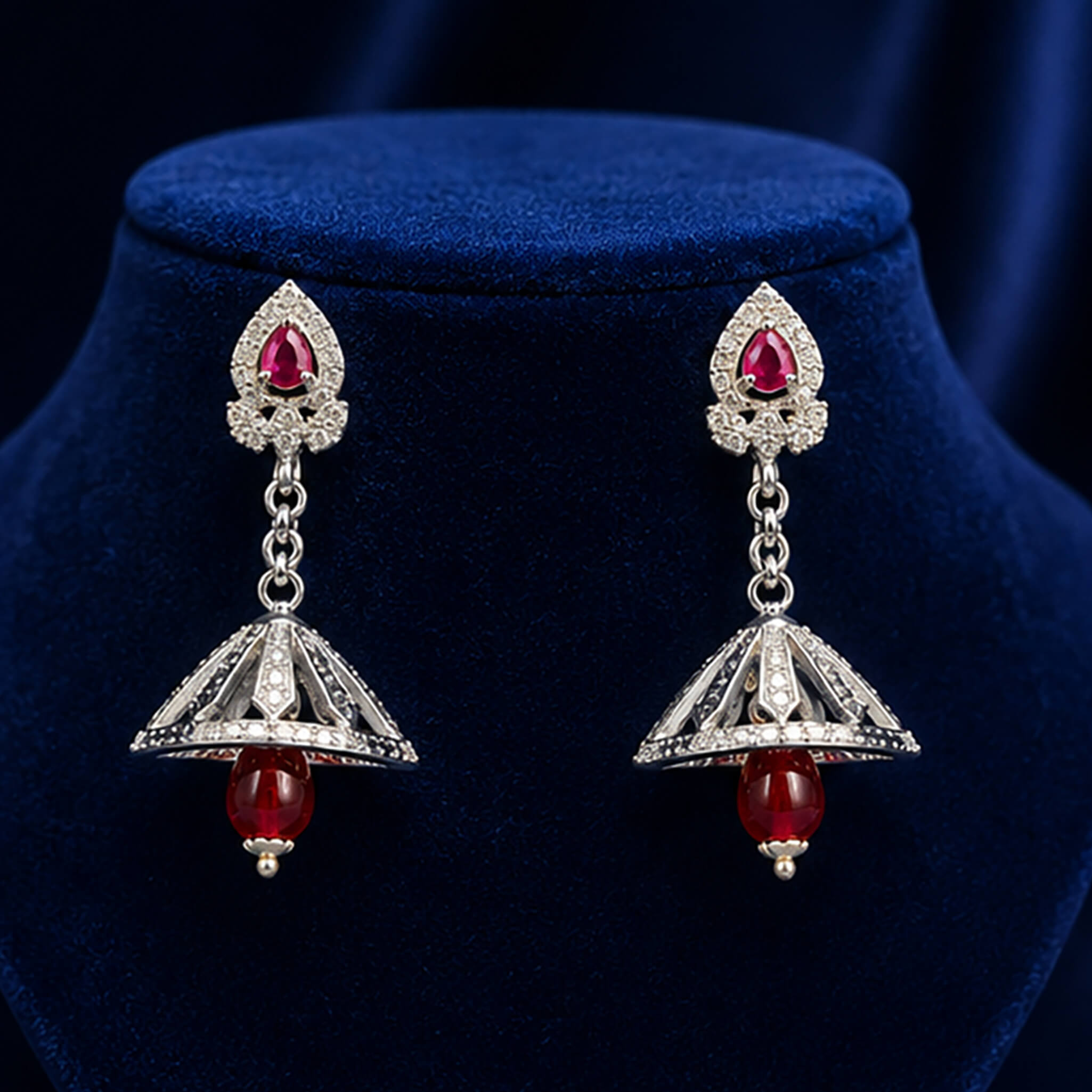 Aurelia Ruby Dome Drop Ear Tops