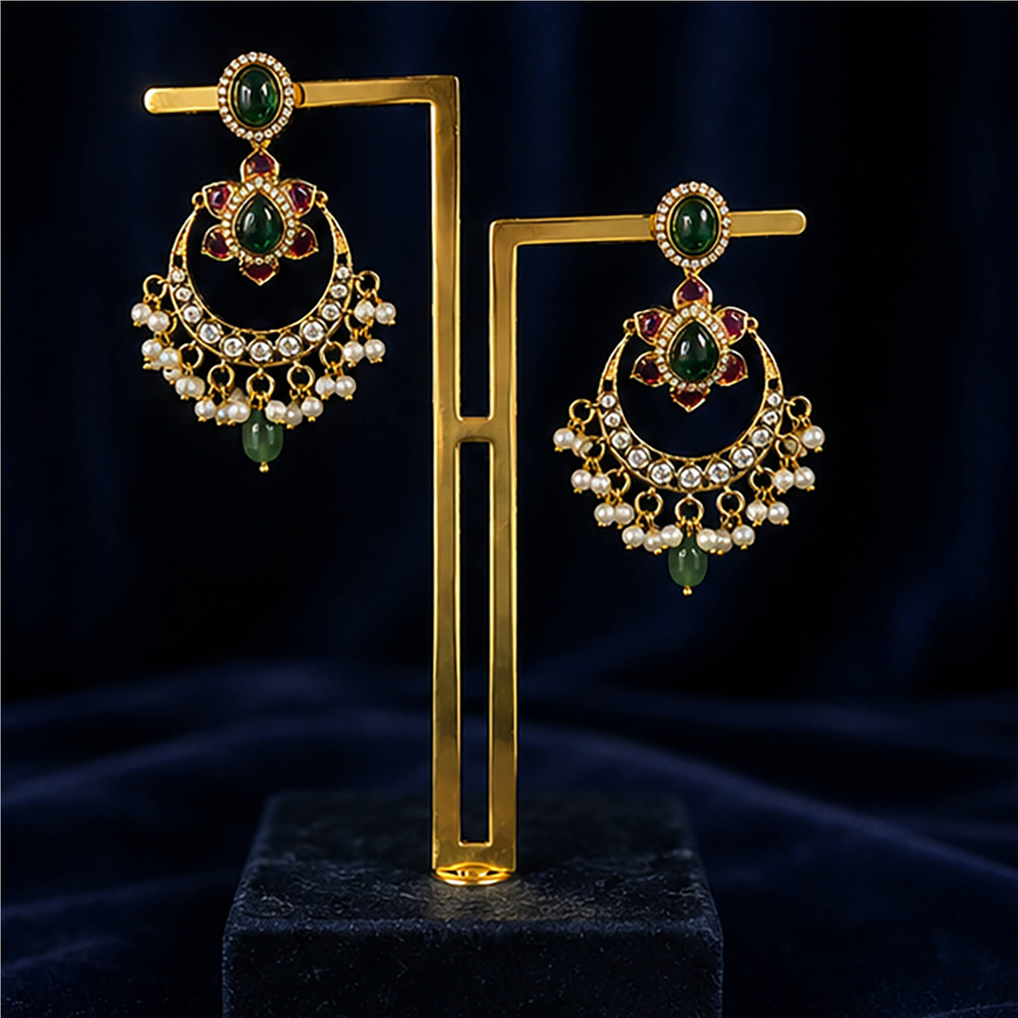 Aurelia Emerald Pearl Chandbali Earrings