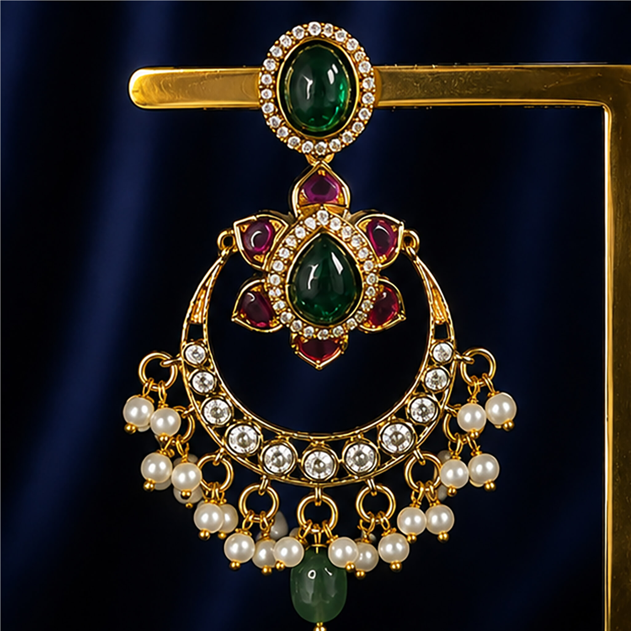 Aurelia Emerald Pearl Chandbali Earrings