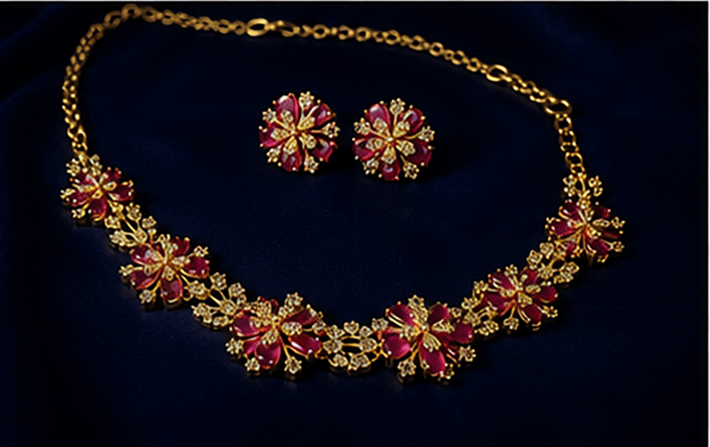 Ruby Blossom Floral Necklace Set